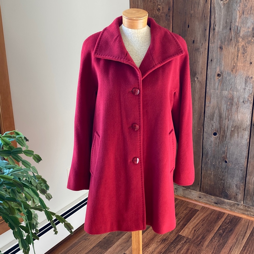 Ellen Tracy angora/ wool soft Red pea Coat/ swing coat winter dress coat Sz 10P